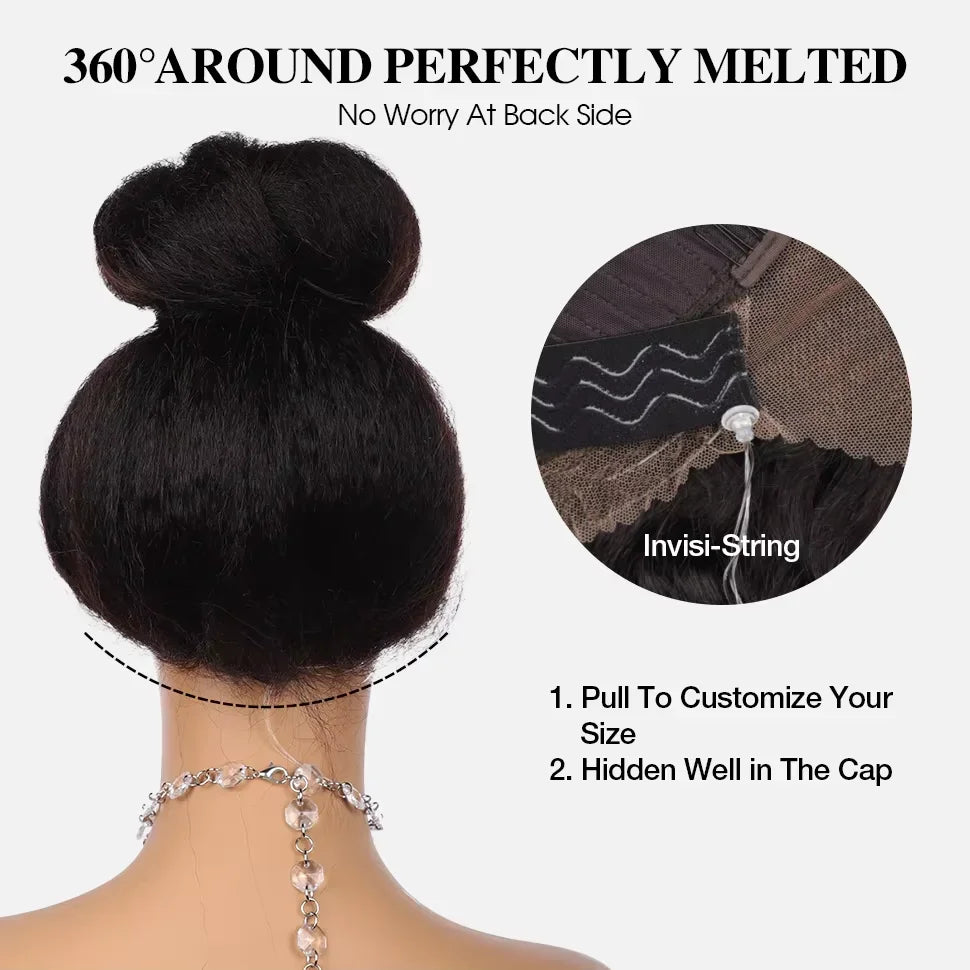 36 Inch Invisible Strap 360 HD Full Lace Glueless Wig Kinky Straight Frontal Wig Yaki Straight Lace Front Human Hair Wig