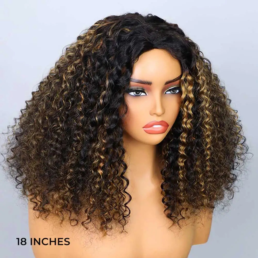 Highlight Water Wave Half Wig Human Hair 3 In 1 Glueless 250 Density Flip Over Wig With InvisiFit Strap Seamless Clips Wigs