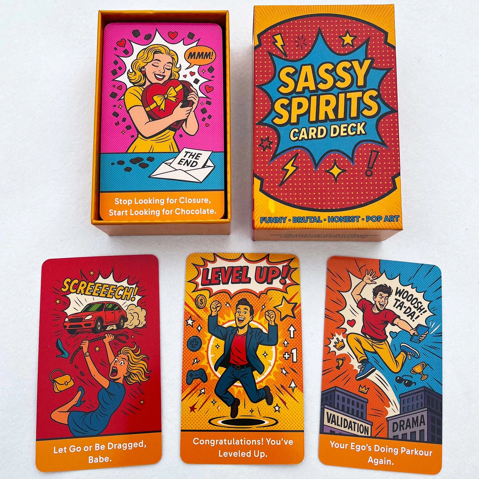 78 Card Deck,  Sassy Spirits Oracle Card Deck， Humorous Divination Cards, Includes Funny Honest Trendy Art Comic Style,
