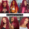 Burgundy 360 Full Lace Front Wigs Red Colored HD Deep Wave Human Hair Wigs