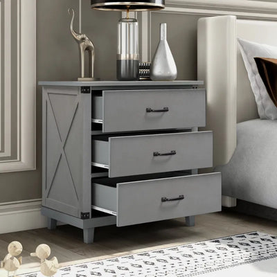 Modern Bedroom Nightstand with 3 Drawers, Gray