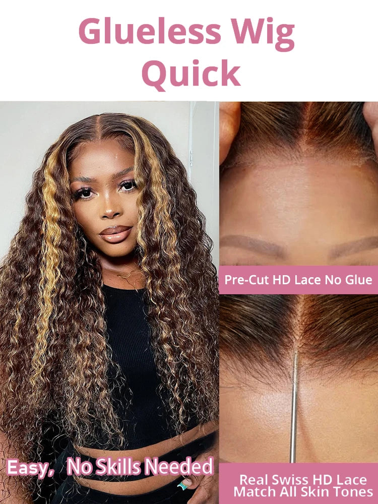 40 Inch 4/27 Curly Ombre Highlight 7x5 Glueless Wigs Human Hair Ready To Wear 250% Density 13x4 Deep Wave Frontal Wigs For Women