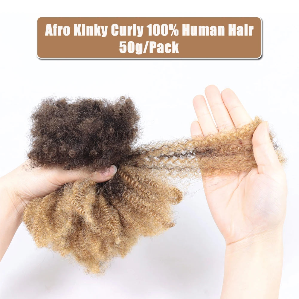 Ombre Blonde Afro Kinky Curly Bulk Human Hair for Braiding Brown Crochet Braiding Hair Extensions Locks for Braids No Weft