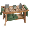 Teak 30" Long Natural Wood Shower Bench with Shelf and LiftAide Arms