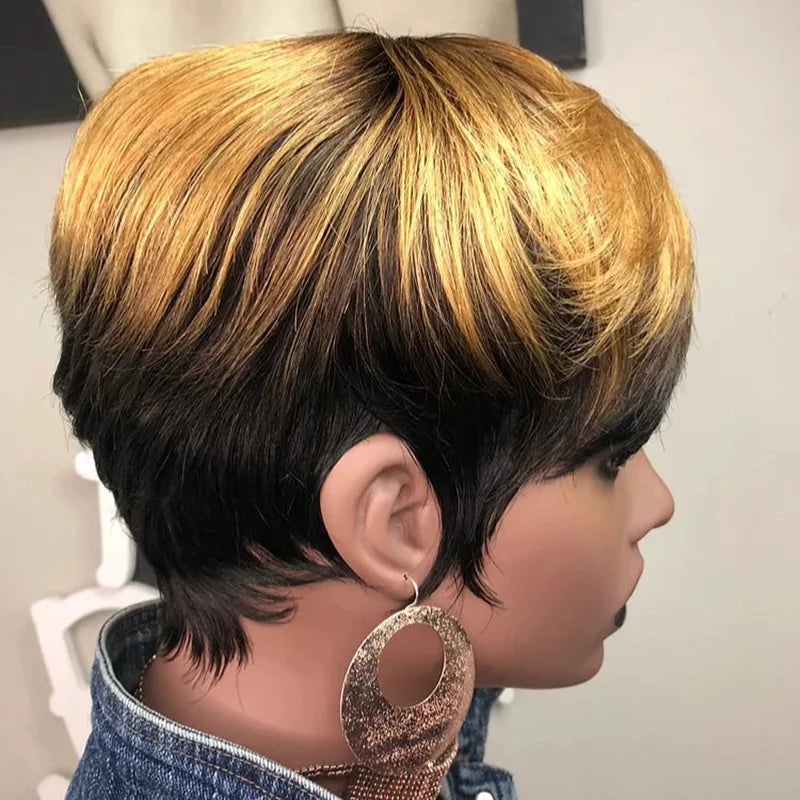 Ombre Color Pixie Cut Human Hair Wig, Pre Plucked