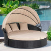 Shin Tenchi Round Outdoor Daybed with Retractable Canopy, Black Wicker