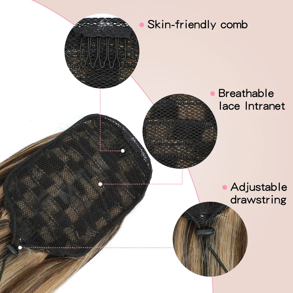 14-26Inch Straight Drawstring Ponytail Human Hair Highlights Brazilian Remy Hair 100% Human Hair Extensions 80g 100g 120g 140g