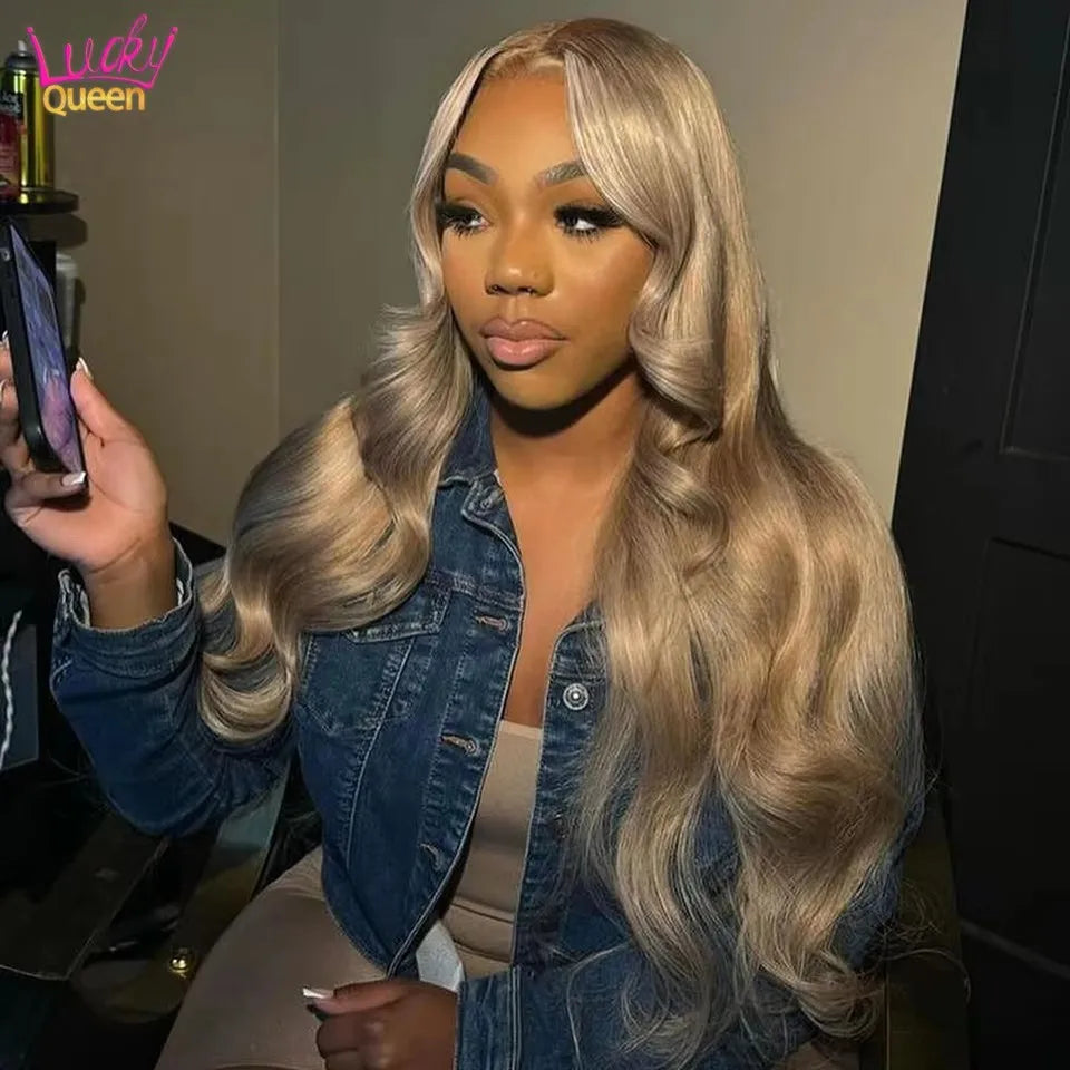 Ash Blonde 200 Density Body Wave Human Hair Wigs with Baby Hair 13X6 Transparent Lace Frontal Wig Pre Plucked Pure Color