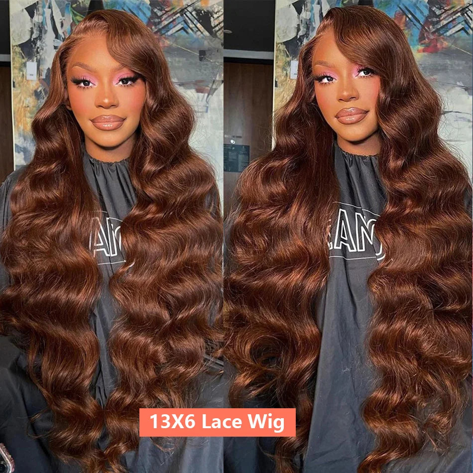 Body Wave Chocolate Brown Lace Front Wigs Human Hair Pre Plucked Brazilian Brown Virgin Hair Glueless HD Frontal Wig For Women