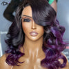 Brazilian Remy Human Hair Lace Front Loose Body Wave Ombre Blue Purple Bob Wig with Baby Hair