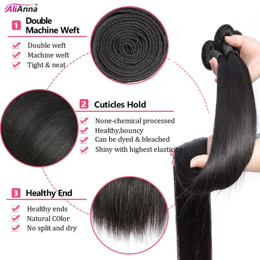 10A 36 38 40 Inch Human Hair Bundles, Brazilian Straight