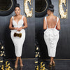 White Midi Dresses Summer Deep V Neck Bowtie Backless Long Wedding Party Female Dress Sexy Skinny Night Club Outfits Woman Cloth