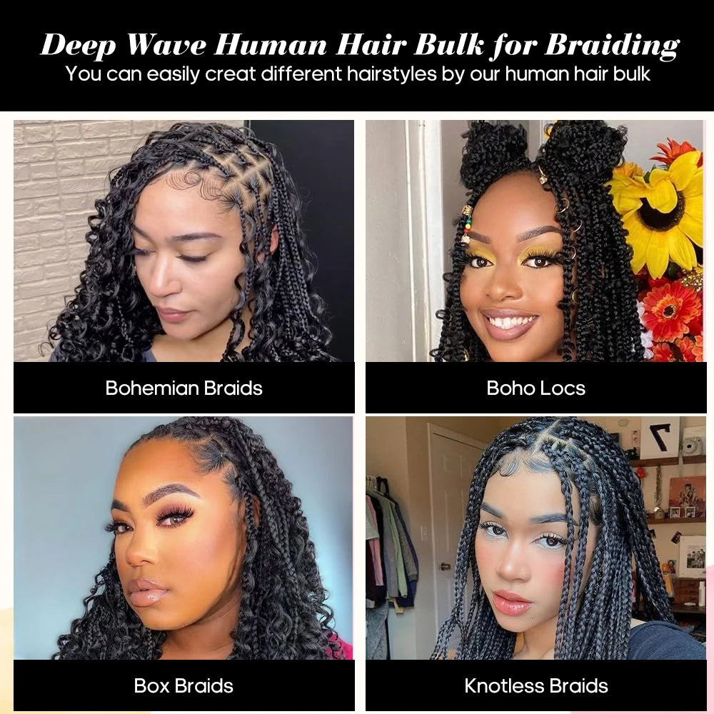Human Braiding Hair for Boho Braids Human Hair Braiding Hair 100g Curly Boho Hair for Braiding Knotless 12A Deep Wave Bulk Hair