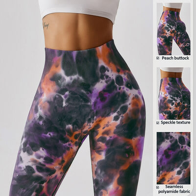 Tie Dyed Leggings Red Black Color High Waist