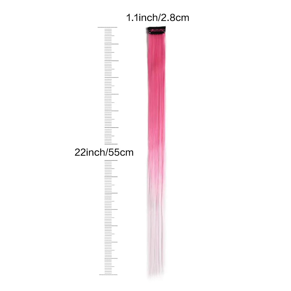 Clip in Hair Extensions 6pcs/pack Colored Party Highlights 22 Inches Multi-colors Straight Hair Synthetic Hairpieces Purple Pink