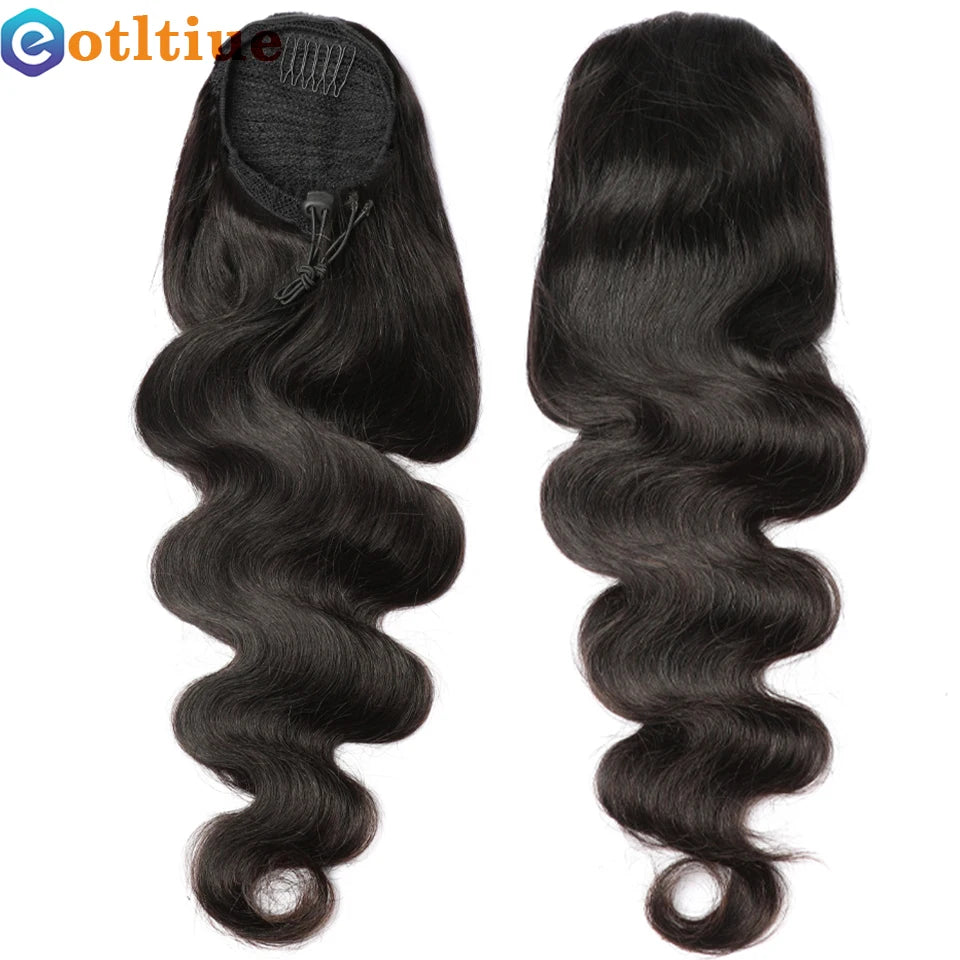 Body Wave Drawstring Ponytail Natural Black Brazilian Real Human Hair Ponytail Clip In Hair Ponytail Extensions For Women