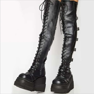 Gothic Thigh High Platform Motorcycle Boots