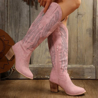 Thick Chunky Heels Western Knee-High Cowboy Boots