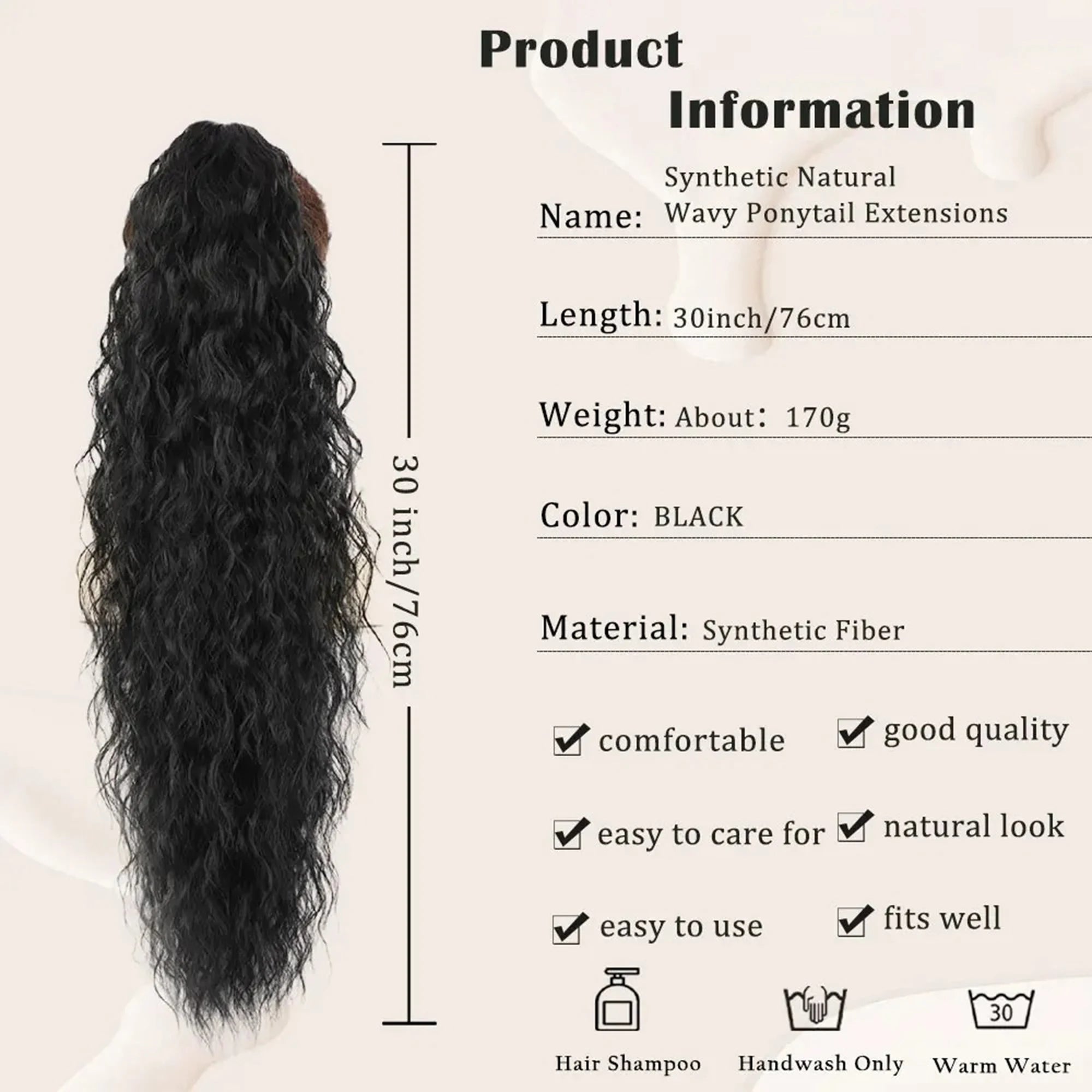 Synthetic Claw Long Wavy Ponytail Extension Black Brown 18-30" Curly Pony Tail Clip in Hair Extensions Fluffy Natural Looking