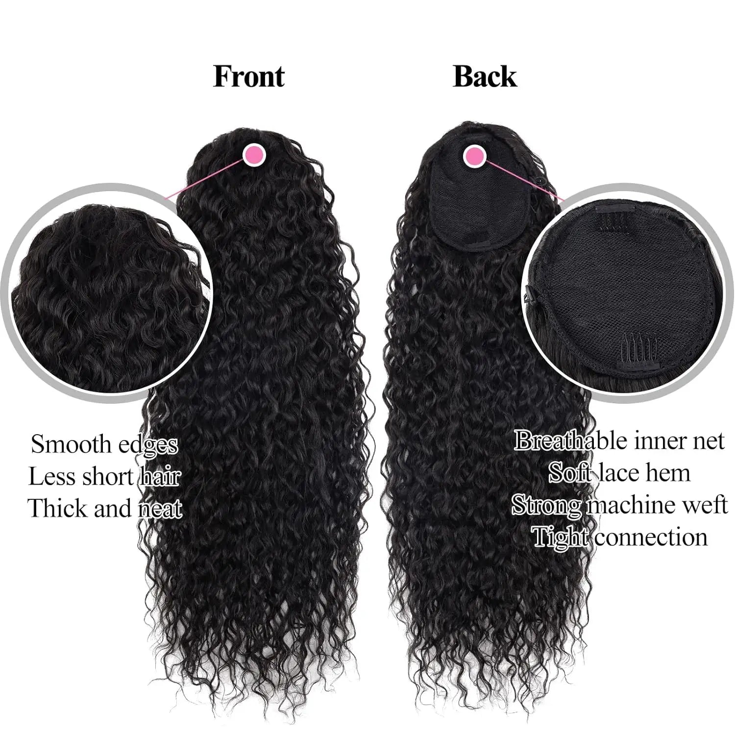 Deep Wave Drawstring Ponytail 100% Real Human Hair Extensions 100g Brazilian Remy Natural Black Hairpiece With Clip In Pony Tail