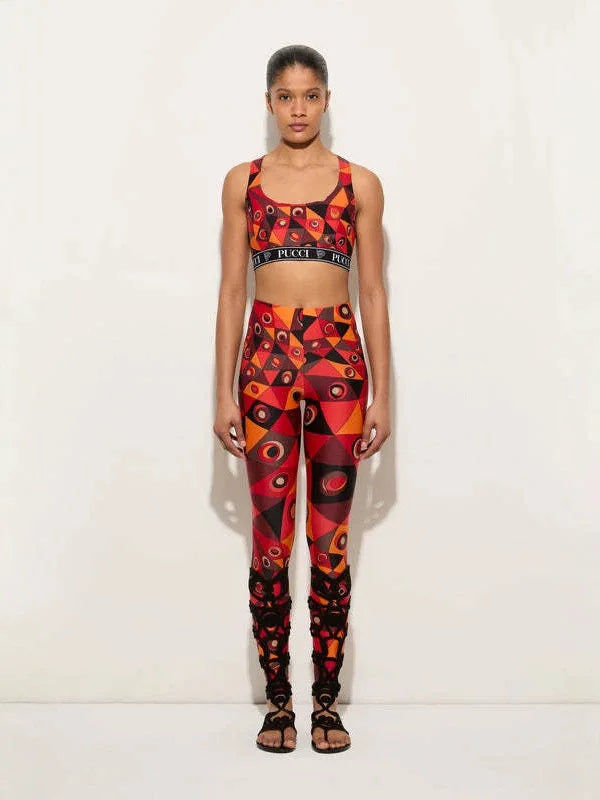 Stylish Lady Abstract Triangle Circle Print Two Piece Outfit Sleeveless Crop Tank Top Long Pants Sexy Club Baddie Sportswear