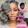 Salt and Pepper Loose Wave Lace Front Bob Wig Human Hair Side Part  5x5 HD Closure Lace Wig Ready To for Black Women