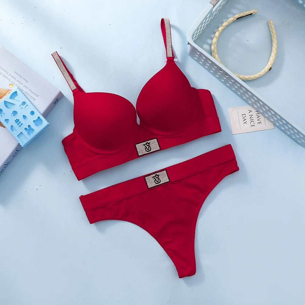 Victoria Secret Shine Script Thong Panty And Very Sexy Logo Shine Strap Push Up Bra Women Sexy Lingerie Set Trending