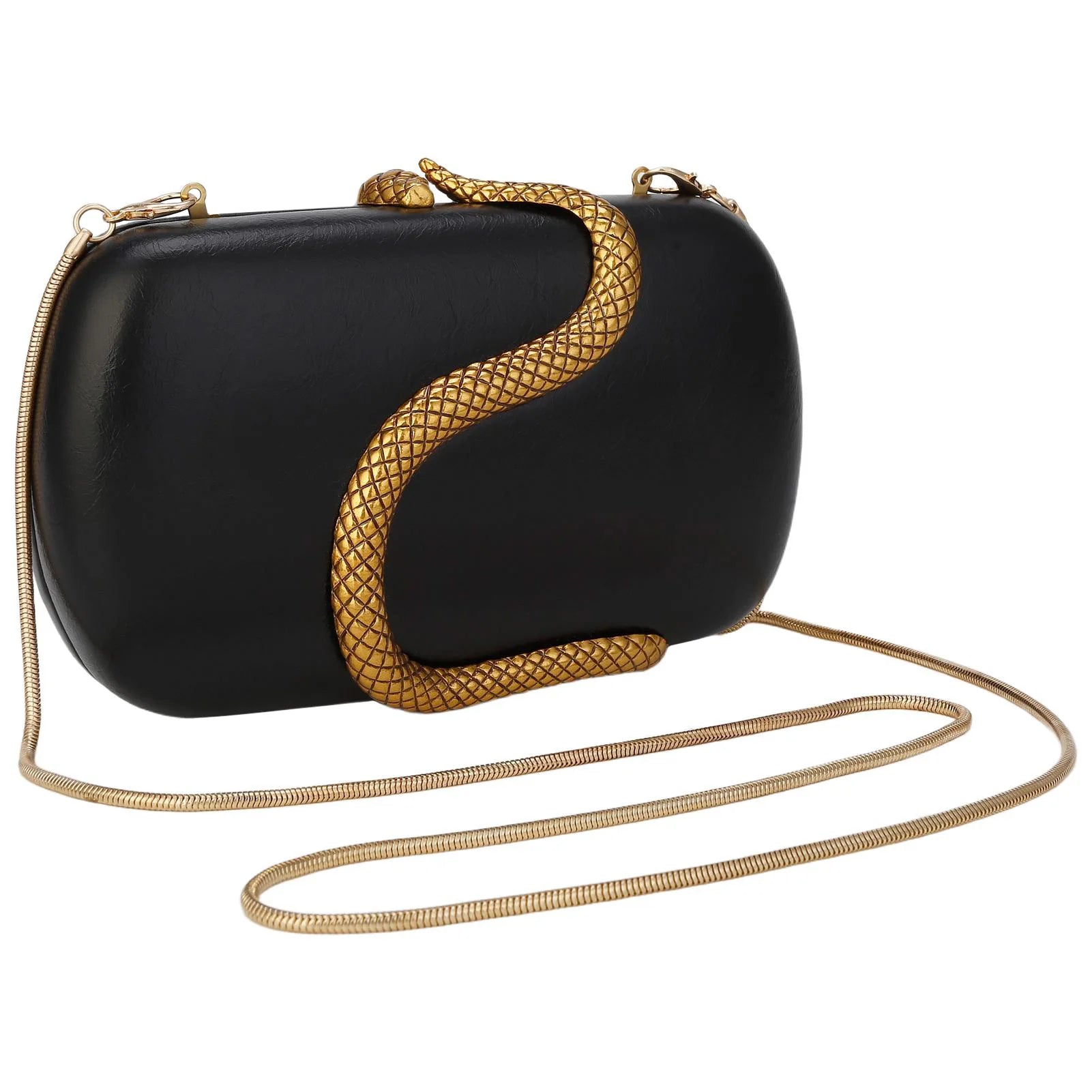 Metal Snake High-Class Smooth Designer Clutch with Chain Shoulder Strap