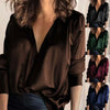 Satin V Neck Loose Long Sleeve Solid Colors