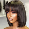 Straight Bob Human Hair Wigs With Bangs Short Brazilian Human Hair 200density For Woman No Lace Full Machine Made Human Hair Wig