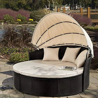 Round Canopy Wicker Rattan Separated Seating Lounge Chair