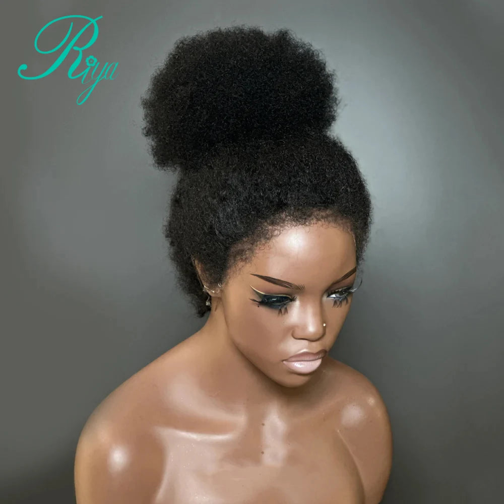 Afro Curly 4x4 5x5 Invisible HD Lace Wig With 4c Edges Afro Curly Human Hair Wigs 7x5 HD Lace Glueless Wig With Kinky Edges