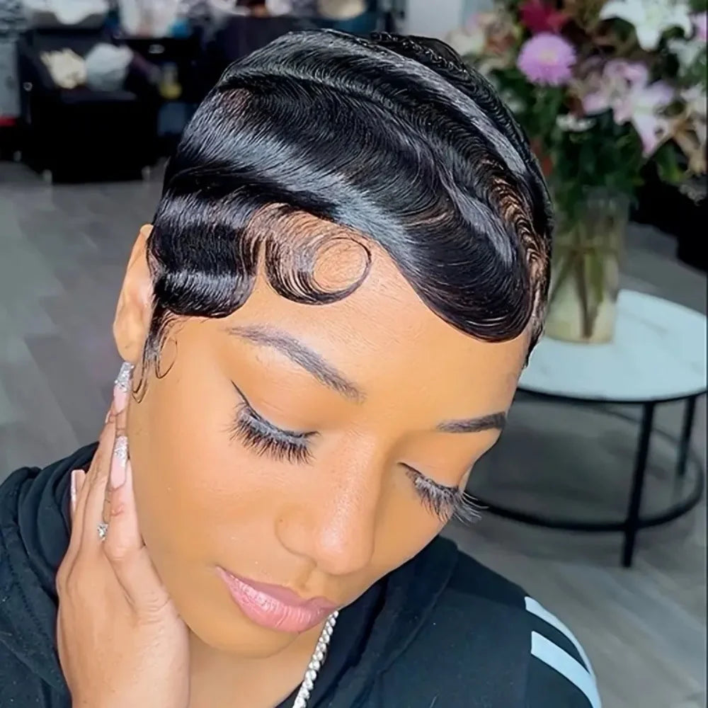 Finger Wave Wig Brazilian Short Pixie Cut Wig Human Hair Wigs Really Cute Finger Waves Hairstyles For Women Full Machine Made Wi