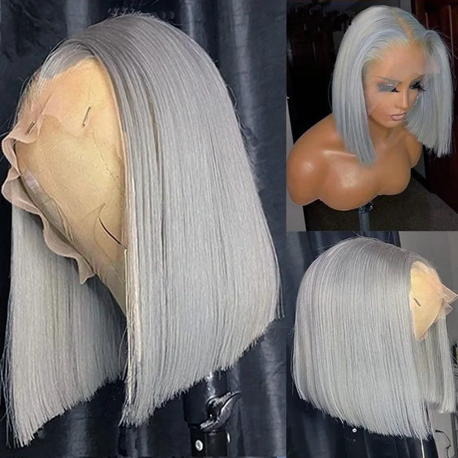 Silver Grey Bob Wig 13x6 Lace Front Human Hair Wigs For Women Transparent Lace Frontal Wig Brazilian Bob Hair Wigs Pre Plucked