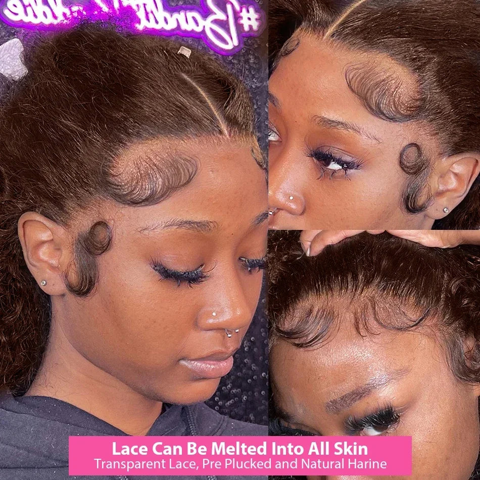 Chocolate Brown Curly Lace Front Wigs Human Hair Pre Plucked Deep Wave HD Transparent Lace Frontal Wig Brazilian Glueless Wigs