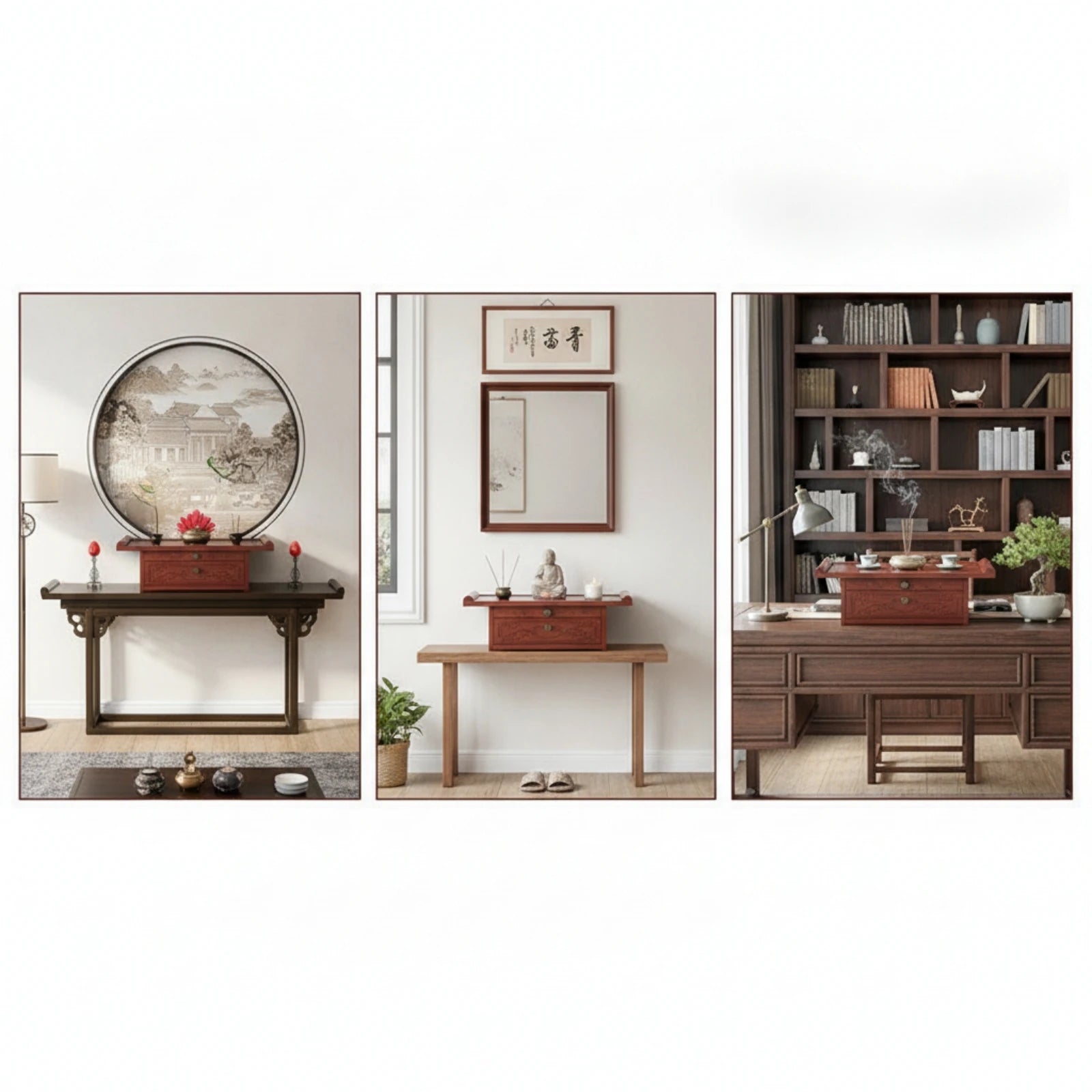 Buddhist Altar Wood-Grain Altar Table with Drawer Tabletop Shrine Chinese-Style Furniture Carved for Buddhists