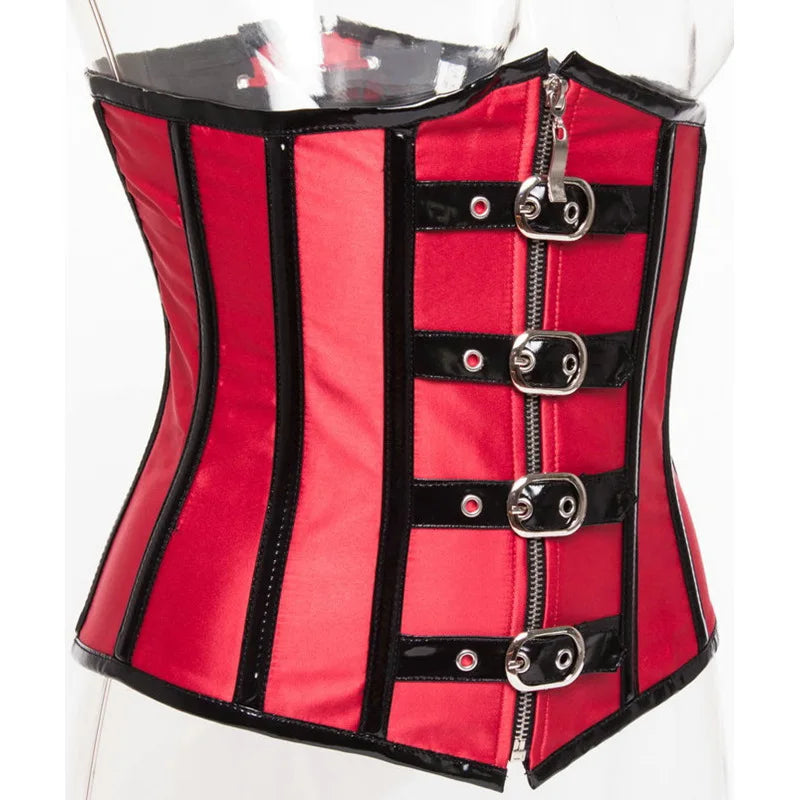 Red Belt Buckle With Zipper Boned Vintage Steampunk Corset Underbust Sexy Gothic Clothing Woman Corselet Medieval Waist Trainer