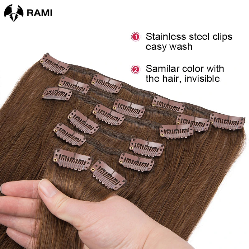 Women Human Hair Extension 7Pcs Clip In Remy Hair Weft 100% Human Hair Extensions For Lady 12''-26'' Natural Clips Hairpieces