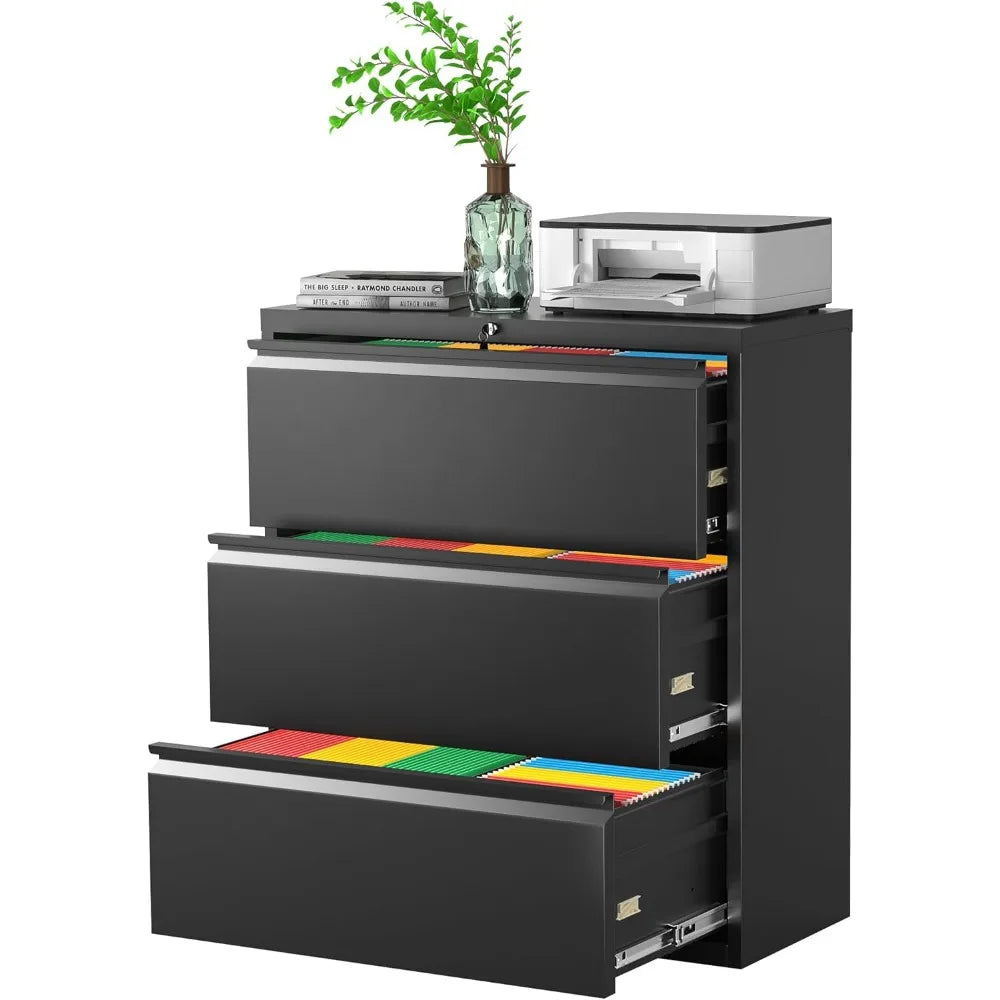 Steel Lateral Filing Cabinet 3 Drawers with Lock