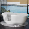 67" Freestanding Modern White Soaking Bathtub, Oval with Chrome Overflow