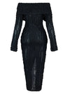 Beyprern Women's Chic Pleated Midi Dress Off Shoulder See-Through Fitted Scrunched Party Dress Night Club Outfits Clubwear