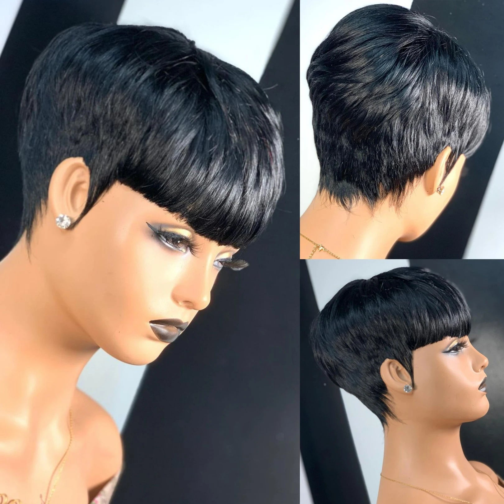 Short Human Hair Wigs Pixie Cut Wigs Short Straight Black Ladies Wigs Short Pixie Cut Wig For Black Women Full Machine Made Wigs