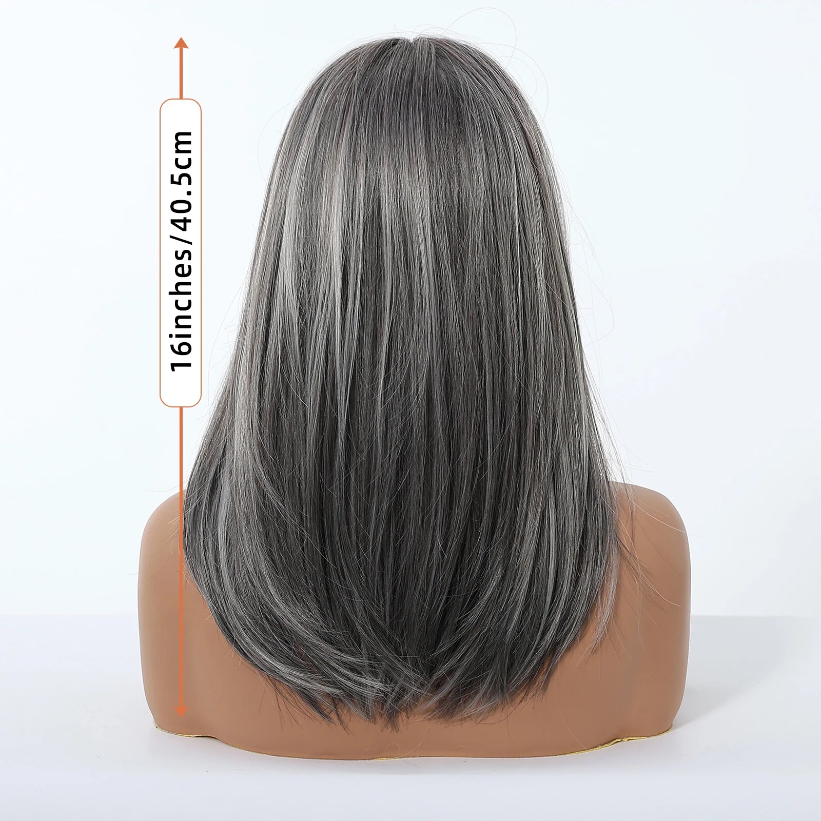 Short Layered Straight Silver Grey Wig Medium Part Clavicular Length Synthetic Fake Hair For Women Daily Cospaly Heat Resistant