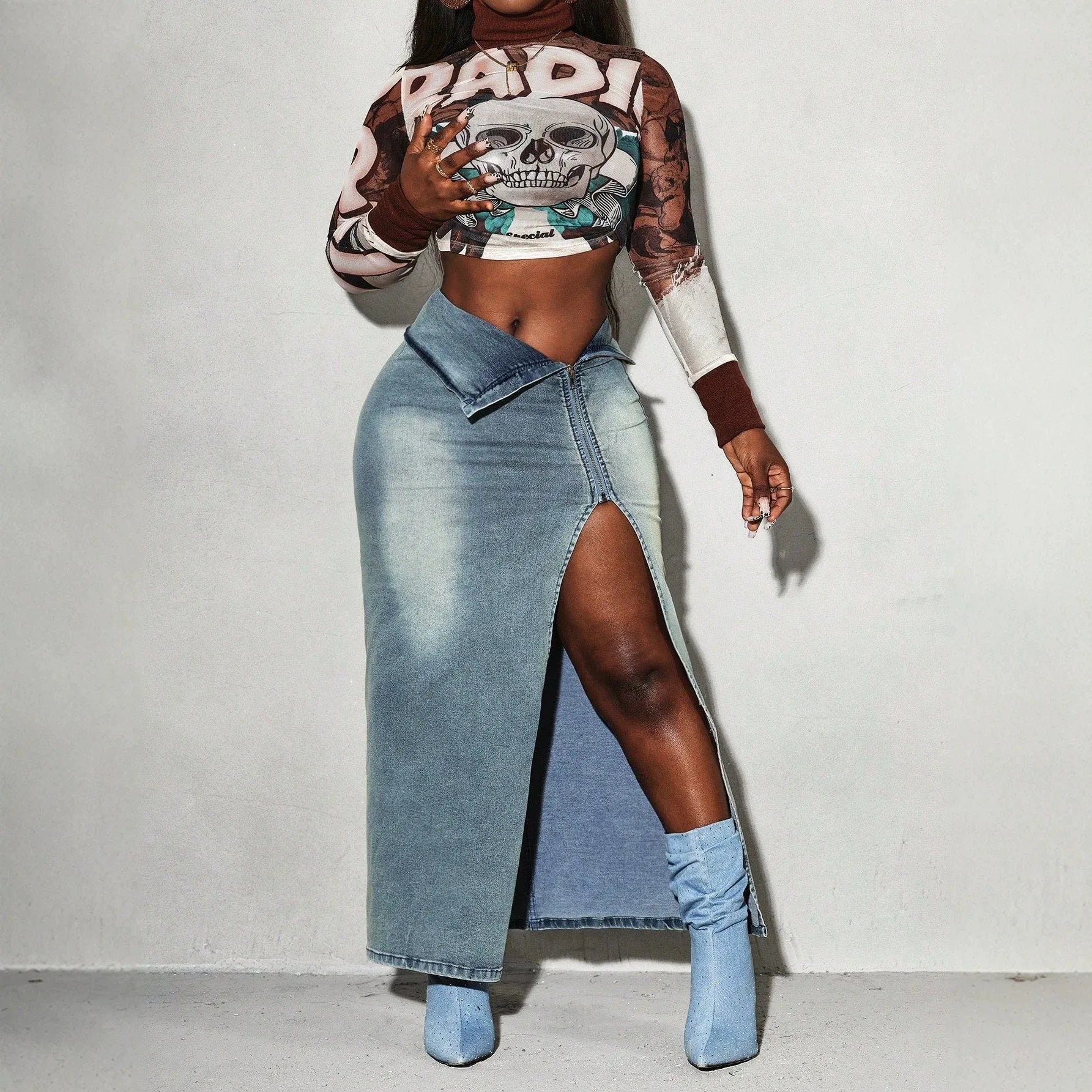 High-Waist A-Line Midi Skirt