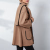 Women’s Fall Winter Casual Loose Coat Turn Down Collar Long Sleeve Open Front Cardigan Coat with Contrast Edge Scarf 2 Pcs