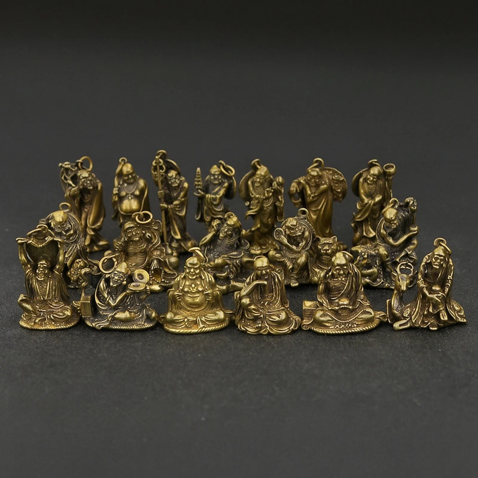 18 Pieces Arhat Figurines Solid Brass Buddhist Statues Figurines with Hanging Loop Bronze-Gold Figurine Zen for Buddhists, Altar
