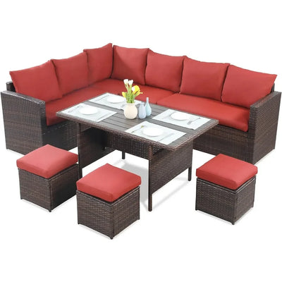 Outdoor 7-Piece Sofa Set with Dining Table and Chair