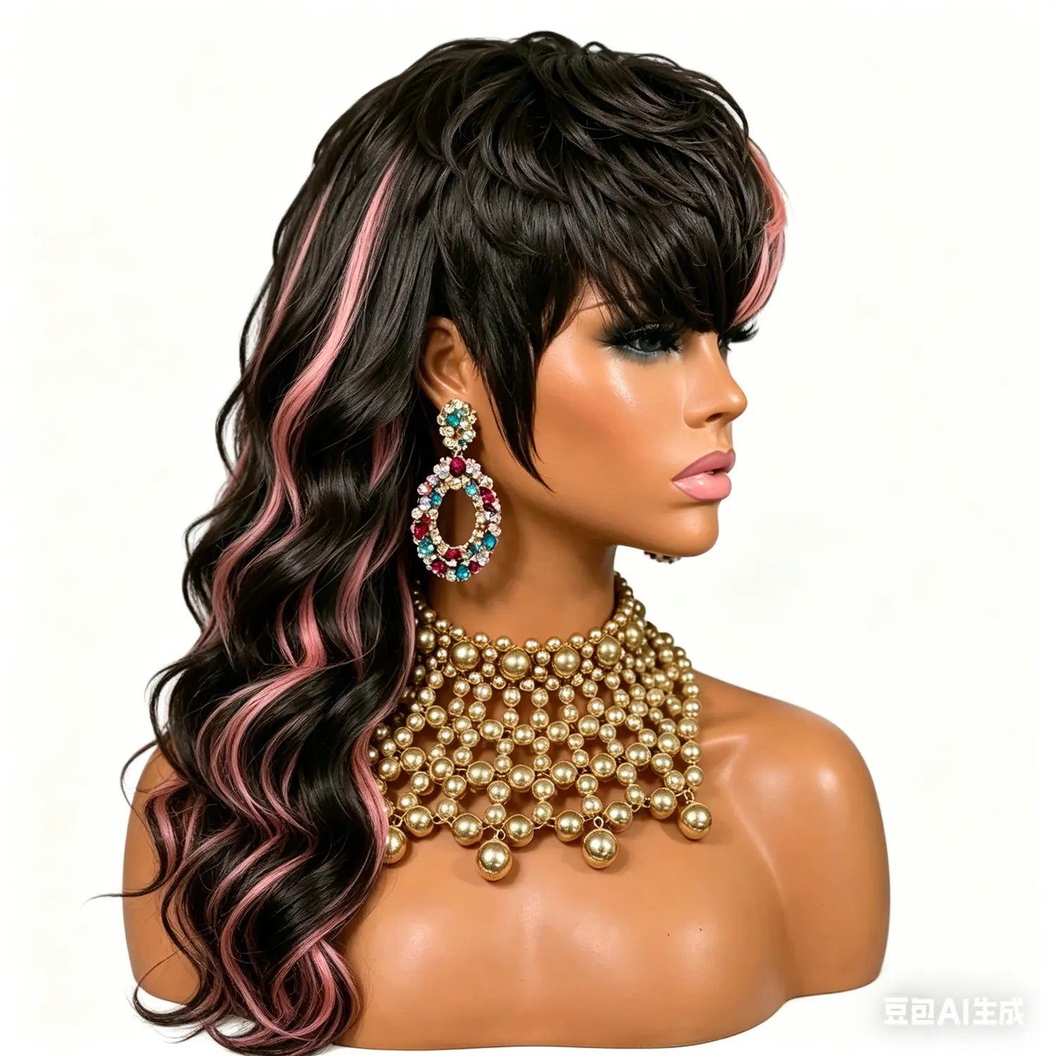 Mullet Wig for women Human Hair Wig Full Machine Made  Wig With Bangs Ombre Pink Highlight Pixie Cut Wig For Women daily use