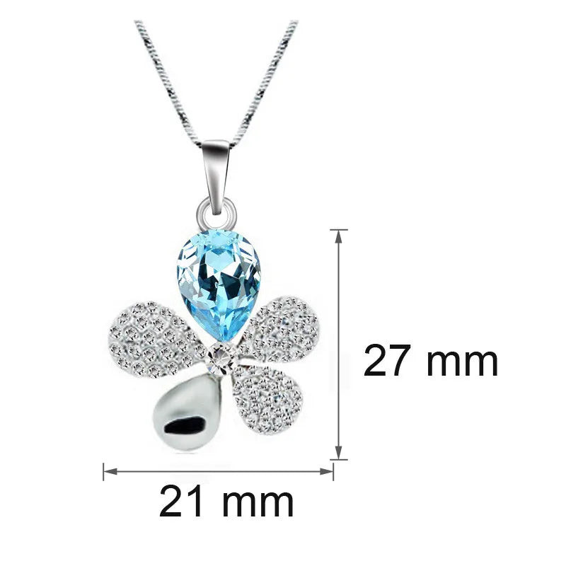 Clover Necklace Earrings Crystal Jewelry Sets Full Rhinestones Five Petal Flower Jewelry Set