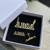 DUOYING Custom Name Hollow Necklace Personlized Initial Letter Earring Studs Gold Plated Stainless Steel Jewelry Set